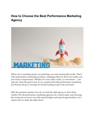 Choose the Best Performance Marketing Agency