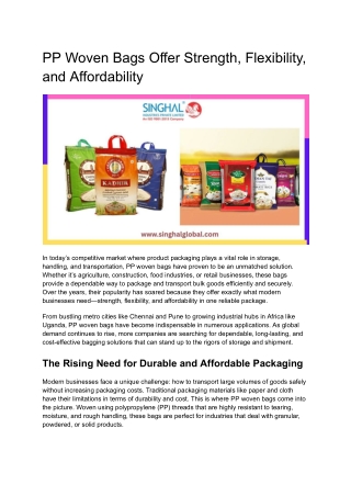 PP Woven Bags Offer Strength, Flexibility, and Affordability