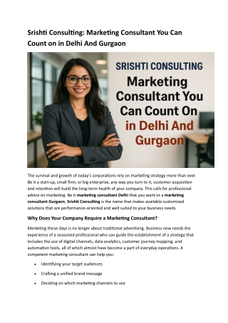 Srishti Consulting: Marketing Consultant You Can Count on in Delhi And Gurgaon