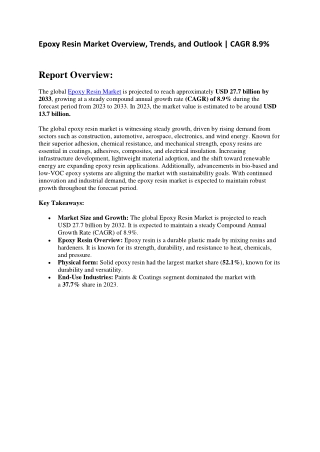 Key Trends in Epoxy Resin Market | Forecast CAGR 8.9%