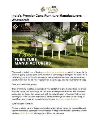 India’s Premier Cane Furniture Manufacturers – Weavecraft