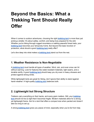 Beyond the Basics: What a Trekking Tent Should Really Offer