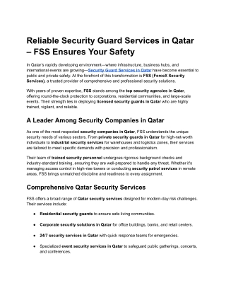 Reliable Security Guard Services in Qatar – FSS Ensures Your Safety