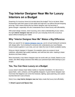 Top Interior Designer Near Me for Luxury Interiors on a Budget