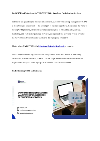 End CRM Inefficiencies with VALiNTRY360’s Salesforce Optimization Services
