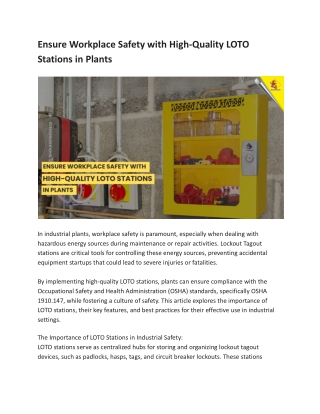 Ensure Workplace Safety with High-Quality LOTO Stations in Plants