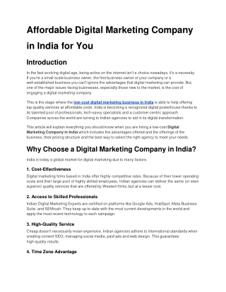 Affordable Digital Marketing Company in India for You