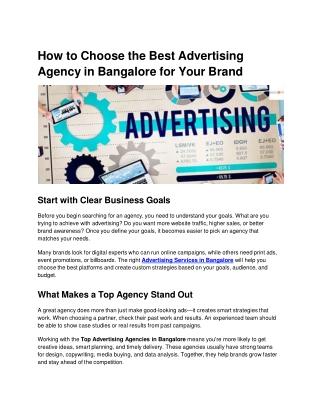 How to Choose the Best Advertising Agency in Bangalore for Your Brand