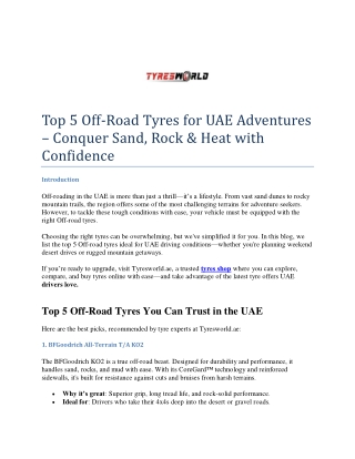 Top 5 Off-Road Tyres for UAE Adventures – Conquer Sand, Rock & Heat with Confidence