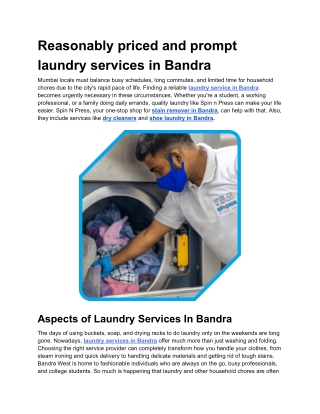 Reasonably priced and prompt  laundry services in Bandra
