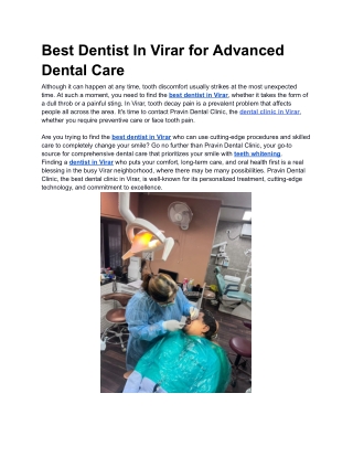 Best Dentist In Virar for Advanced Dental Care