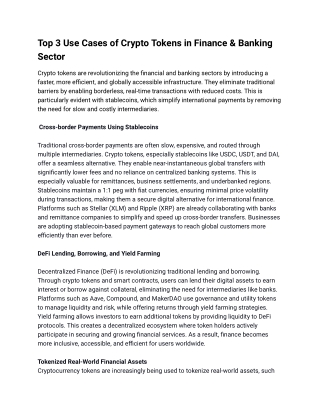 How Crypto Tokens Are Transforming Finance & Banking: Key Use Cases