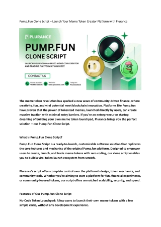 Pump Fun Clone Script Launch Your Meme Token Creator Platform with Plurance