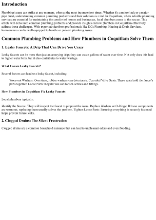 Common Plumbing Problems and How Plumbers in Coquitlam Solve Them