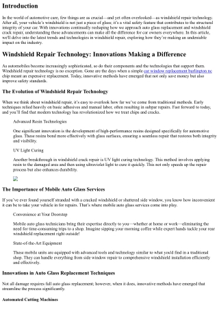 Windshield Repair Technology: Innovations Making a Difference