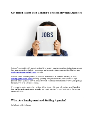 Get Hired Faster with Canada’s Best Employment Agencies