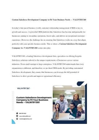 Custom Salesforce Development Company to Fit Your Business Needs — VALiNTRY360
