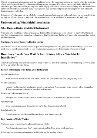 How Long Should You Wait Before Driving After a Windshield Installation?