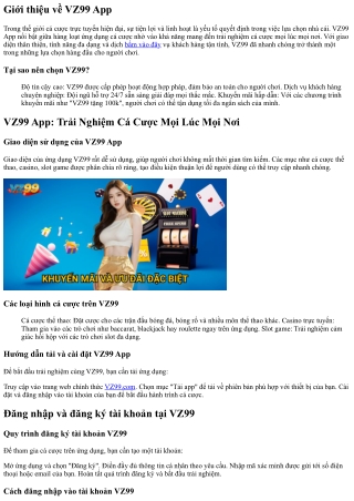 **VZ99 App: Trải Nghiệm Cá Cược Mọi Lúc Mọi Nơi**
