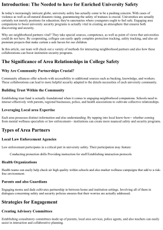 Engaging Area Allies to Enrich College Security Programs