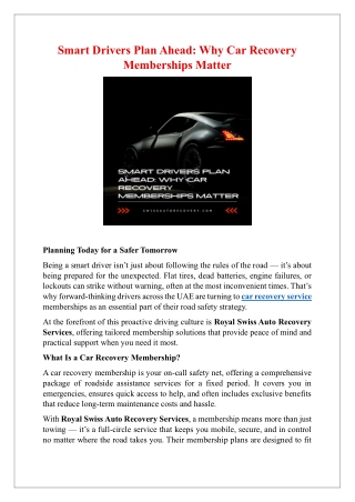 Smart Drivers Plan Ahead- Why Car Recovery Memberships Matter