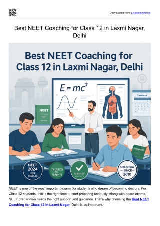 Best NEET Coaching for Class 12 in Laxmi Nagar, delhi