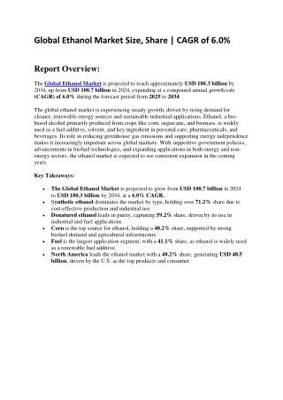 Ethanol Market Revenue Forecast | CAGR Analysis to 2034