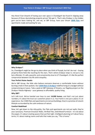 Your Home in Zirakpur SBP Group's Unmatched 3 BHK Flats