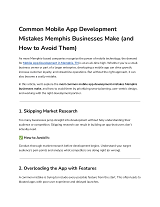 common mobile app development mistakes memphis