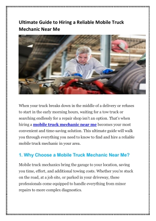 Ultimate Guide to Hiring a Reliable Mobile Truck Mechanic Near Me
