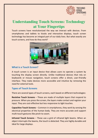 understanding touch screens technology at your