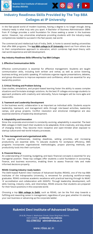 Industry Readiness Skills Provided by The Top BBA Colleges at IP University