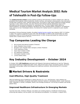 Medical Tourism Market Insights 2032: Growth in IVF and Fertility Travel