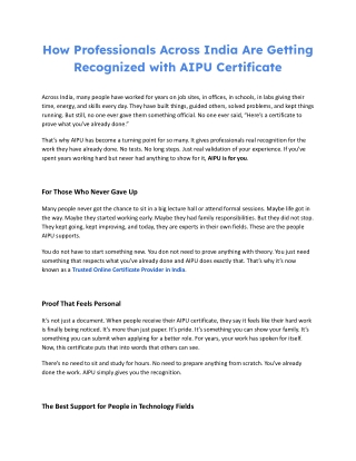 How Professionals Across India Are Getting Recognized with AIPU Certificate
