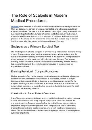 The Role of Scalpels in Modern Medical Procedures