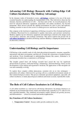 Advancing Cell Biology Research with Cutting-Edge Cell Culture Incubators The Mediray Advantage