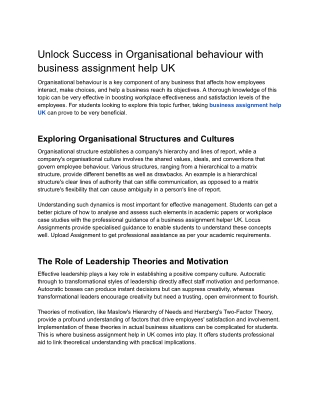Unlock Success in Organisational behaviour with business assignment help UK