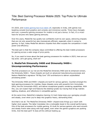 Best Gaming Processor Mobile 2025