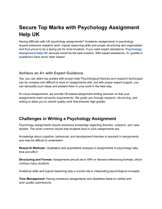 Secure Top Marks with Psychology Assignment Help UK