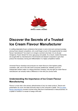 Discover the Secrets of a Trusted Ice Cream Flavour Manufacturer