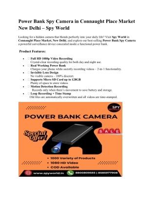 Power Bank Spy Camera in Connaught Place Market New Delhi – Spy World