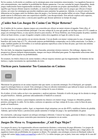 Descubre los Juegos de Casino con Mejor Retorno - Cómo maximizar tus ganancias
