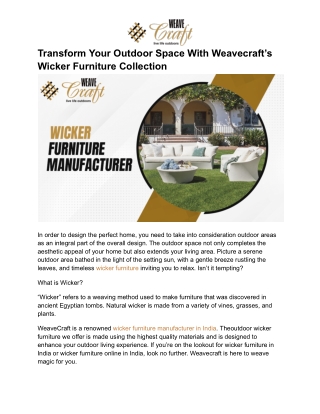 Transform Your Outdoor Space With Weavecraft’s Wicker Furniture Collection