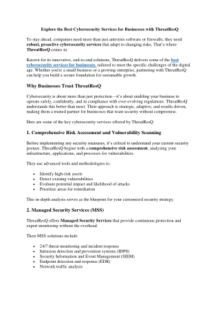 Explore the Best Cybersecurity Services for Businesses with ThreatResQ