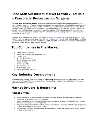 Bone Graft Substitutes Market Size 2032: Geriatric Patient Segment Surge