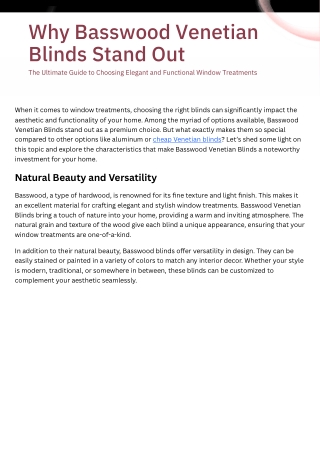 What Makes Basswood Venetian Blinds a Premium Choice for Windows