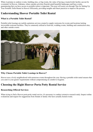 Tips for Establishing Your Portable Toilet Rental in Hoover Effectively