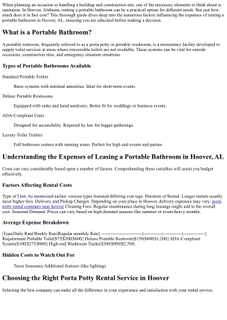 Understanding the Expenses of Renting a Portable Bathroom in Hoover, AL .