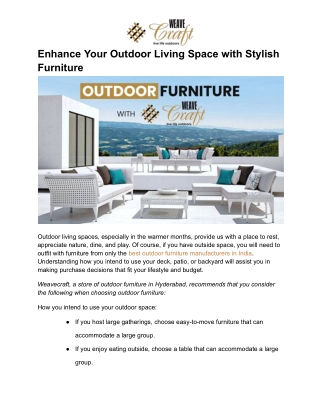 Enhance Your Outdoor Living Space with Stylish Furniture