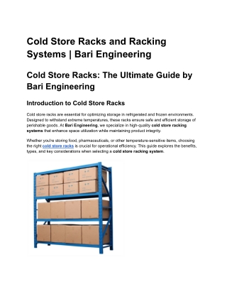 cold store racks and racking systems bari